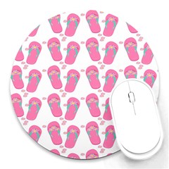 Flip Flops Flower Star Sakura Pink Round Mousepads by Mariart