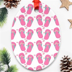 Flip Flops Flower Star Sakura Pink Ornament (oval)