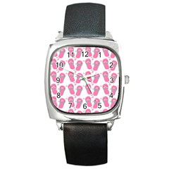 Flip Flops Flower Star Sakura Pink Square Metal Watch by Mariart