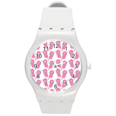 Flip Flops Flower Star Sakura Pink Round Plastic Sport Watch (m) by Mariart