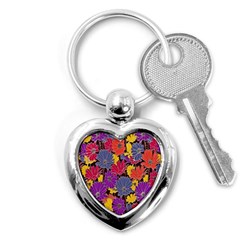 Colorful Floral Pattern Background Key Chains (heart)  by Nexatart