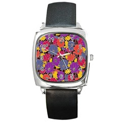 Colorful Floral Pattern Background Square Metal Watch by Nexatart