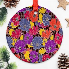 Colorful Floral Pattern Background Round Ornament (two Sides) by Nexatart