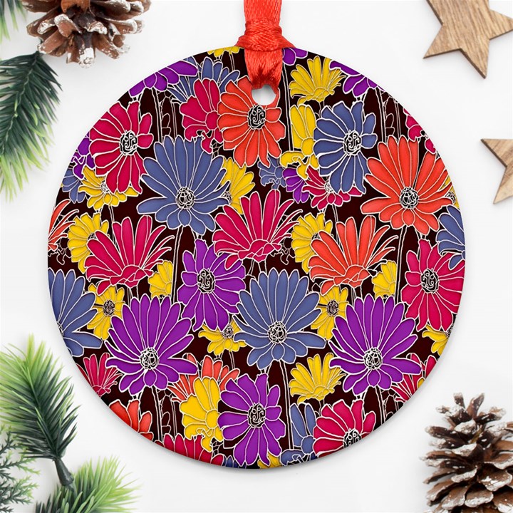 Colorful Floral Pattern Background Round Ornament (Two Sides)