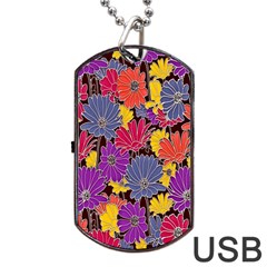 Colorful Floral Pattern Background Dog Tag Usb Flash (one Side) by Nexatart