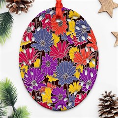 Colorful Floral Pattern Background Oval Filigree Ornament (two Sides) by Nexatart