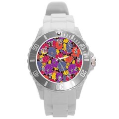 Colorful Floral Pattern Background Round Plastic Sport Watch (l) by Nexatart