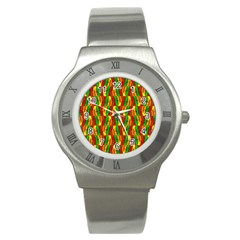 Colorful Wooden Background Pattern Stainless Steel Watch