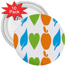 Fruit Apple Orange Green Blue 3  Buttons (10 Pack)  by Mariart