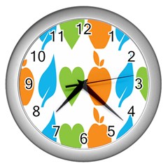 Fruit Apple Orange Green Blue Wall Clocks (silver)  by Mariart