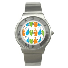 Fruit Apple Orange Green Blue Stainless Steel Watch by Mariart