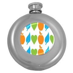 Fruit Apple Orange Green Blue Round Hip Flask (5 Oz) by Mariart