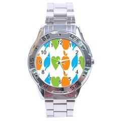 Fruit Apple Orange Green Blue Stainless Steel Analogue Watch by Mariart