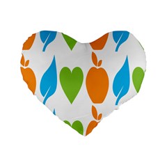 Fruit Apple Orange Green Blue Standard 16  Premium Heart Shape Cushions by Mariart