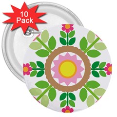 Flower Floral Sunflower Sakura Star Leaf 3  Buttons (10 Pack)  by Mariart