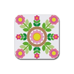 Flower Floral Sunflower Sakura Star Leaf Rubber Coaster (square) 