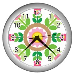 Flower Floral Sunflower Sakura Star Leaf Wall Clocks (silver)  by Mariart