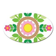 Flower Floral Sunflower Sakura Star Leaf Oval Magnet by Mariart