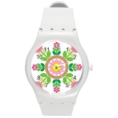 Flower Floral Sunflower Sakura Star Leaf Round Plastic Sport Watch (m) by Mariart