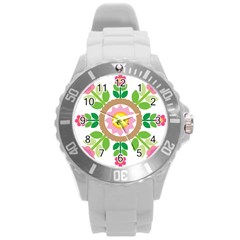 Flower Floral Sunflower Sakura Star Leaf Round Plastic Sport Watch (l) by Mariart