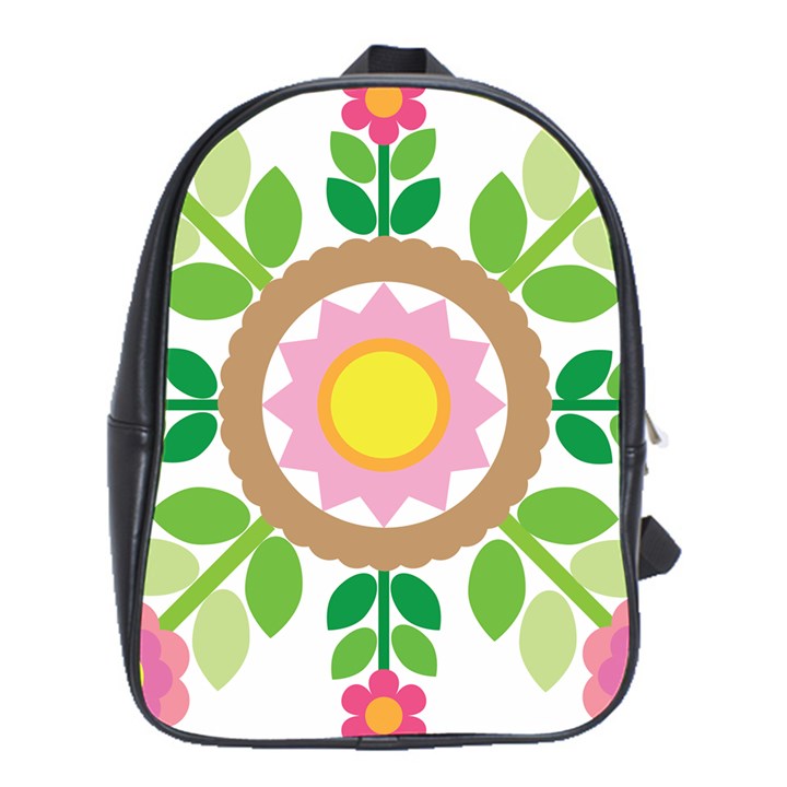 Flower Floral Sunflower Sakura Star Leaf School Bags (XL) 