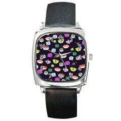 Japanese Food Sushi Fish Square Metal Watch by Mariart