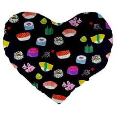 Japanese Food Sushi Fish Large 19  Premium Heart Shape Cushions