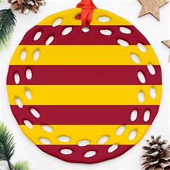 Oswald s Stripes Red Yellow Ornament (round Filigree) by Mariart