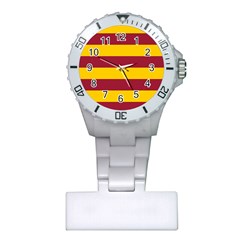 Oswald s Stripes Red Yellow Plastic Nurses Watch by Mariart