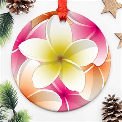 Frangipani Flower Floral White Pink Yellow Ornament (round) by Mariart