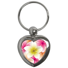 Frangipani Flower Floral White Pink Yellow Key Chains (heart)  by Mariart