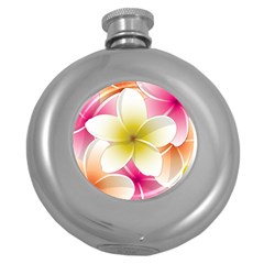 Frangipani Flower Floral White Pink Yellow Round Hip Flask (5 Oz) by Mariart