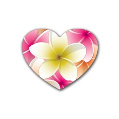 Frangipani Flower Floral White Pink Yellow Rubber Coaster (heart)  by Mariart