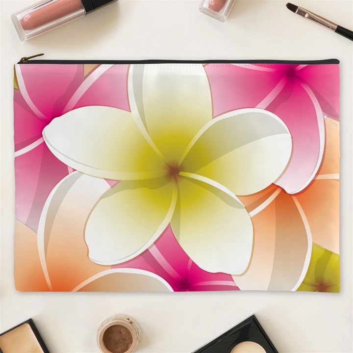 Frangipani Flower Floral White Pink Yellow Cosmetic Bag (XXXL) 