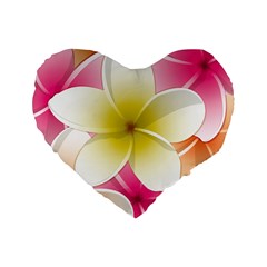 Frangipani Flower Floral White Pink Yellow Standard 16  Premium Heart Shape Cushions