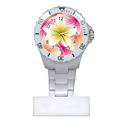 Frangipani Flower Floral White Pink Yellow Plastic Nurses Watch by Mariart