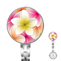 Frangipani Flower Floral White Pink Yellow Stainless Steel Nurses Watch by Mariart