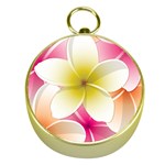 Frangipani Flower Floral White Pink Yellow Gold Compasses Front