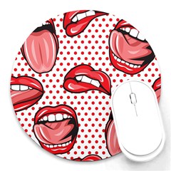 Lipstick Lip Red Polka Dot Circle Round Mousepads by Mariart