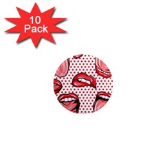 Lipstick Lip Red Polka Dot Circle 1  Mini Magnet (10 Pack)  by Mariart