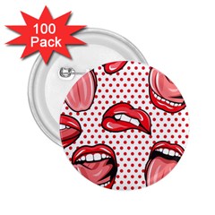 Lipstick Lip Red Polka Dot Circle 2 25  Buttons (100 Pack) 