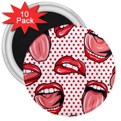 Lipstick Lip Red Polka Dot Circle 3  Magnets (10 Pack)  by Mariart