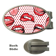 Lipstick Lip Red Polka Dot Circle Money Clips (oval)  by Mariart