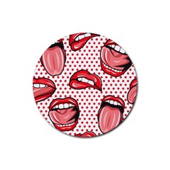 Lipstick Lip Red Polka Dot Circle Rubber Coaster (round)  by Mariart