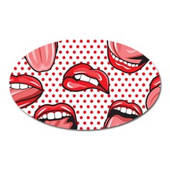 Lipstick Lip Red Polka Dot Circle Oval Magnet by Mariart