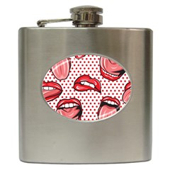 Lipstick Lip Red Polka Dot Circle Hip Flask (6 Oz) by Mariart