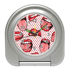 Lipstick Lip Red Polka Dot Circle Travel Alarm Clocks by Mariart