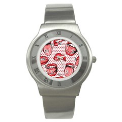 Lipstick Lip Red Polka Dot Circle Stainless Steel Watch by Mariart