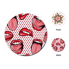 Lipstick Lip Red Polka Dot Circle Playing Cards (round)  by Mariart