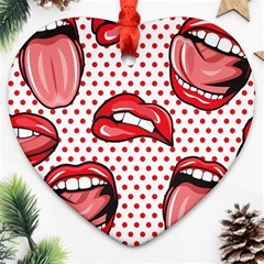 Lipstick Lip Red Polka Dot Circle Heart Ornament (two Sides) by Mariart